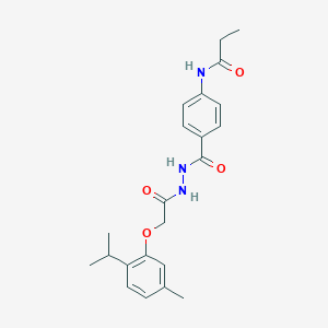 molecular formula C22H27N3O4 B321786 N-[4-({2-[(2-isopropyl-5-methylphenoxy)acetyl]hydrazino}carbonyl)phenyl]propanamide 