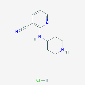 molecular formula C11H15ClN4 B3217875 2-(Piperidin-4-ylamino)nicotinonitrile hydrochloride CAS No. 1185309-59-4