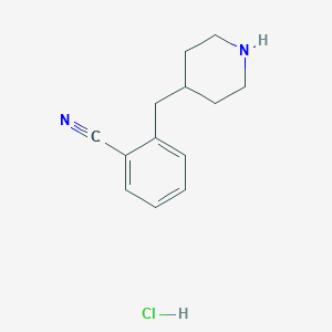 molecular formula C13H17ClN2 B3218085 Benzonitrile, 2-(4-piperidinylmethyl)-, hydrochloride (1:1) CAS No. 1187173-18-7