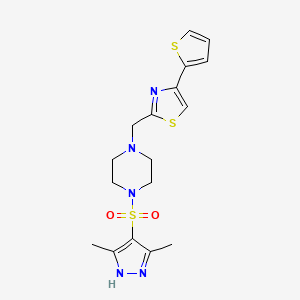 molecular formula C17H21N5O2S3 B3218351 2-((4-((3,5-dimethyl-1H-pyrazol-4-yl)sulfonyl)piperazin-1-yl)methyl)-4-(thiophen-2-yl)thiazole CAS No. 1189316-23-1