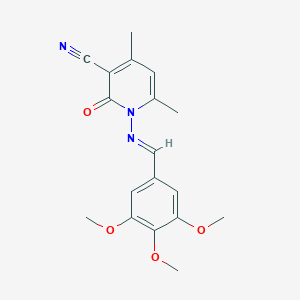 molecular formula C18H19N3O4 B321855 4,6-dimethyl-2-oxo-1-{[(1E)-(3,4,5-trimethoxyphenyl)methylene]amino}-1,2-dihydropyridine-3-carbonitrile 