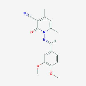 molecular formula C17H17N3O3 B321856 1-{[(1E)-(3,4-dimethoxyphenyl)methylene]amino}-4,6-dimethyl-2-oxo-1,2-dihydropyridine-3-carbonitrile 