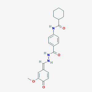 N-[4-[[[(E)-(3-methoxy-4-oxocyclohexa-2,5-dien-1-ylidene)methyl]amino]carbamoyl]phenyl]cyclohexanecarboxamide