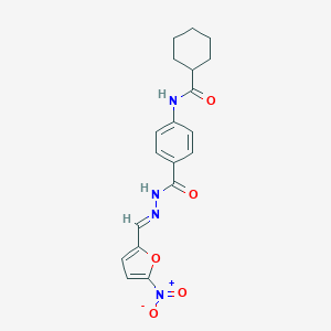 molecular formula C19H20N4O5 B321873 N-(4-{[2-({5-nitro-2-furyl}methylene)hydrazino]carbonyl}phenyl)cyclohexanecarboxamide 