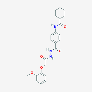 molecular formula C23H27N3O5 B321880 N-[4-({2-[(2-methoxyphenoxy)acetyl]hydrazino}carbonyl)phenyl]cyclohexanecarboxamide 