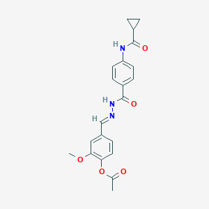molecular formula C21H21N3O5 B321965 4-(2-{4-[(Cyclopropylcarbonyl)amino]benzoyl}carbohydrazonoyl)-2-methoxyphenyl acetate 