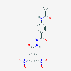 molecular formula C18H15N5O7 B321971 N-{4-[(2-{3,5-dinitrobenzoyl}hydrazino)carbonyl]phenyl}cyclopropanecarboxamide 