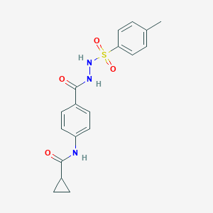 molecular formula C18H19N3O4S B321974 N-[4-({2-[(4-methylphenyl)sulfonyl]hydrazino}carbonyl)phenyl]cyclopropanecarboxamide 