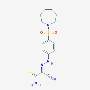 molecular formula C15H19N5O2S2 B322041 2-{[4-(Azepan-1-ylsulfonyl)phenyl]hydrazono}-2-cyanoethanethioamide 