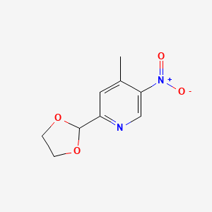 molecular formula C9H10N2O4 B3220492 Pyridine, 2-(1,3-dioxolan-2-yl)-4-methyl-5-nitro- CAS No. 119694-70-1