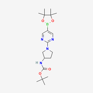 molecular formula C19H31BN4O4 B3220794 Tert-butyl (1-(5-(4,4,5,5-tetramethyl-[1,3,2]dioxaborolan-2-yl)pyrimidin-2-yl)pyrrolidin-3-yl)carbamate CAS No. 1202805-34-2