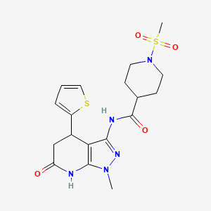 molecular formula C18H23N5O4S2 B3220830 N-(1-methyl-6-oxo-4-(thiophen-2-yl)-4,5,6,7-tetrahydro-1H-pyrazolo[3,4-b]pyridin-3-yl)-1-(methylsulfonyl)piperidine-4-carboxamide CAS No. 1203164-63-9