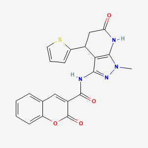 molecular formula C21H16N4O4S B3220843 N-(1-methyl-6-oxo-4-(thiophen-2-yl)-4,5,6,7-tetrahydro-1H-pyrazolo[3,4-b]pyridin-3-yl)-2-oxo-2H-chromene-3-carboxamide CAS No. 1203198-18-8