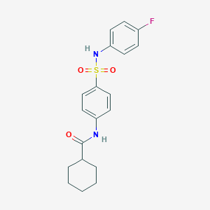 molecular formula C19H21FN2O3S B322085 N-{4-[(4-fluoroanilino)sulfonyl]phenyl}cyclohexanecarboxamide 