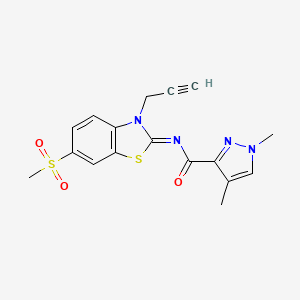 molecular formula C17H16N4O3S2 B3220917 (E)-1,4-dimethyl-N-(6-(methylsulfonyl)-3-(prop-2-yn-1-yl)benzo[d]thiazol-2(3H)-ylidene)-1H-pyrazole-3-carboxamide CAS No. 1203443-17-7