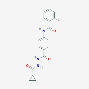 molecular formula C19H19N3O3 B322104 N-(4-{[2-(cyclopropylcarbonyl)hydrazino]carbonyl}phenyl)-2-methylbenzamide 