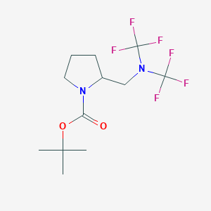 molecular formula C12H18F6N2O2 B3221221 2-[(Bis-trifluoromethyl-amino)-methyl]-pyrrolidine-1-carboxylic acid tert-butyl ester CAS No. 1206524-01-7