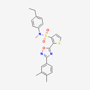 molecular formula C23H23N3O3S2 B3221334 2-[3-(3,4-dimethylphenyl)-1,2,4-oxadiazol-5-yl]-N-(4-ethylphenyl)-N-methylthiophene-3-sulfonamide CAS No. 1206985-95-6