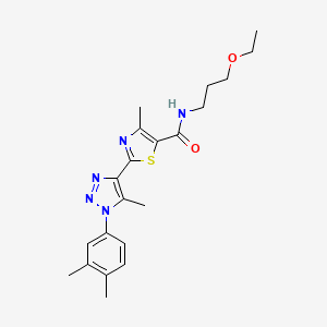 molecular formula C21H27N5O2S B3221345 2-(1-(3,4-dimethylphenyl)-5-methyl-1H-1,2,3-triazol-4-yl)-N-(3-ethoxypropyl)-4-methylthiazole-5-carboxamide CAS No. 1206994-11-7