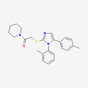 molecular formula C24H27N3OS B3221384 1-(piperidin-1-yl)-2-((1-(o-tolyl)-5-(p-tolyl)-1H-imidazol-2-yl)thio)ethanone CAS No. 1206998-41-5