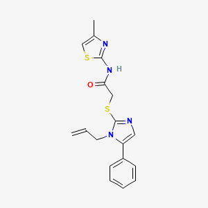 molecular formula C18H18N4OS2 B3221430 2-((1-allyl-5-phenyl-1H-imidazol-2-yl)thio)-N-(4-methylthiazol-2-yl)acetamide CAS No. 1207009-25-3