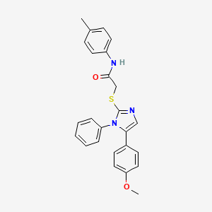 molecular formula C25H23N3O2S B3221486 2-((5-(4-methoxyphenyl)-1-phenyl-1H-imidazol-2-yl)thio)-N-(p-tolyl)acetamide CAS No. 1207020-98-1