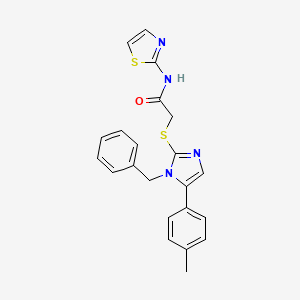 molecular formula C22H20N4OS2 B3221510 2-((1-benzyl-5-(p-tolyl)-1H-imidazol-2-yl)thio)-N-(thiazol-2-yl)acetamide CAS No. 1207026-29-6