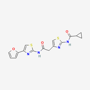 molecular formula C16H14N4O3S2 B3221513 N-(4-(2-((4-(furan-2-yl)thiazol-2-yl)amino)-2-oxoethyl)thiazol-2-yl)cyclopropanecarboxamide CAS No. 1207026-45-6