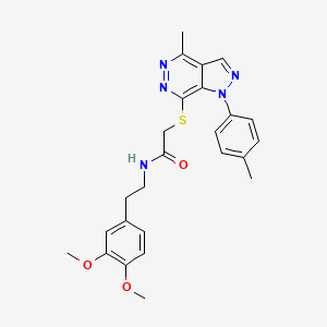 molecular formula C25H27N5O3S B3221525 N-(3,4-dimethoxyphenethyl)-2-((4-methyl-1-(p-tolyl)-1H-pyrazolo[3,4-d]pyridazin-7-yl)thio)acetamide CAS No. 1207028-19-0