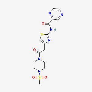 molecular formula C15H18N6O4S2 B3221560 N-(4-(2-(4-(methylsulfonyl)piperazin-1-yl)-2-oxoethyl)thiazol-2-yl)pyrazine-2-carboxamide CAS No. 1207032-67-4
