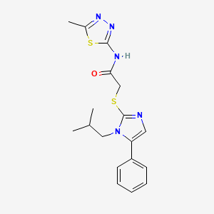 molecular formula C18H21N5OS2 B3221601 2-((1-isobutyl-5-phenyl-1H-imidazol-2-yl)thio)-N-(5-methyl-1,3,4-thiadiazol-2-yl)acetamide CAS No. 1207038-97-8