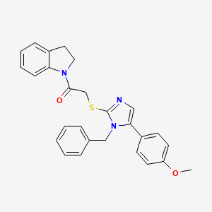 molecular formula C27H25N3O2S B3221624 2-((1-benzyl-5-(4-methoxyphenyl)-1H-imidazol-2-yl)thio)-1-(indolin-1-yl)ethanone CAS No. 1207041-81-3