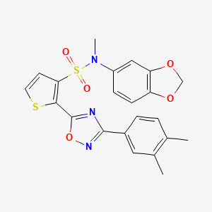 molecular formula C22H19N3O5S2 B3221681 N-1,3-benzodioxol-5-yl-2-[3-(3,4-dimethylphenyl)-1,2,4-oxadiazol-5-yl]-N-methylthiophene-3-sulfonamide CAS No. 1207055-44-4