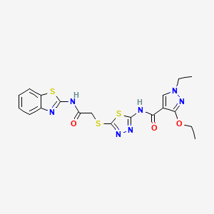 molecular formula C19H19N7O3S3 B3222018 N-(5-((2-(benzo[d]thiazol-2-ylamino)-2-oxoethyl)thio)-1,3,4-thiadiazol-2-yl)-3-ethoxy-1-ethyl-1H-pyrazole-4-carboxamide CAS No. 1210818-00-0