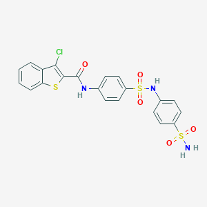 molecular formula C21H16ClN3O5S3 B322225 3-chloro-N-{4-[(4-sulfamoylphenyl)sulfamoyl]phenyl}-1-benzothiophene-2-carboxamide 