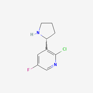 molecular formula C9H10ClFN2 B3222341 3-((2R)Pyrrolidin-2-YL)-2-chloro-5-fluoropyridine CAS No. 1212926-79-8
