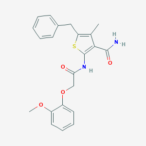 molecular formula C22H22N2O4S B322253 5-Benzyl-2-{[(2-methoxyphenoxy)acetyl]amino}-4-methyl-3-thiophenecarboxamide 