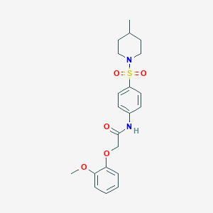 molecular formula C21H26N2O5S B322259 2-(2-methoxyphenoxy)-N-{4-[(4-methyl-1-piperidinyl)sulfonyl]phenyl}acetamide 