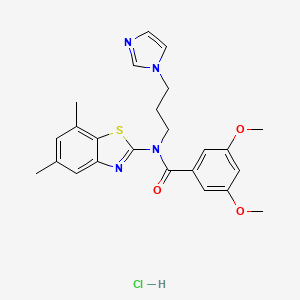 molecular formula C24H27ClN4O3S B3222804 N-(3-(1H-imidazol-1-yl)propyl)-N-(5,7-dimethylbenzo[d]thiazol-2-yl)-3,5-dimethoxybenzamide hydrochloride CAS No. 1215411-94-1