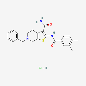 molecular formula C24H26ClN3O2S B3222808 6-Benzyl-2-(3,4-dimethylbenzamido)-4,5,6,7-tetrahydrothieno[2,3-c]pyridine-3-carboxamide hydrochloride CAS No. 1215461-12-3