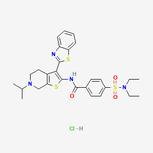 molecular formula C28H33ClN4O3S3 B3222826 N-(3-(benzo[d]thiazol-2-yl)-6-isopropyl-4,5,6,7-tetrahydrothieno[2,3-c]pyridin-2-yl)-4-(N,N-diethylsulfamoyl)benzamide hydrochloride CAS No. 1215620-32-8
