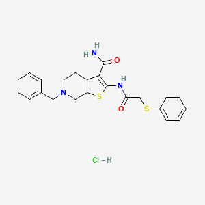 molecular formula C23H24ClN3O2S2 B3222828 6-Benzyl-2-(2-(phenylthio)acetamido)-4,5,6,7-tetrahydrothieno[2,3-c]pyridine-3-carboxamide hydrochloride CAS No. 1215621-57-0