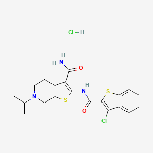 molecular formula C20H21Cl2N3O2S2 B3222837 2-(3-Chlorobenzo[b]thiophene-2-carboxamido)-6-isopropyl-4,5,6,7-tetrahydrothieno[2,3-c]pyridine-3-carboxamide hydrochloride CAS No. 1215633-50-3