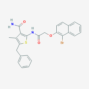 molecular formula C25H21BrN2O3S B322284 5-Benzyl-2-({[(1-bromo-2-naphthyl)oxy]acetyl}amino)-4-methylthiophene-3-carboxamide 