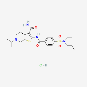molecular formula C24H35ClN4O4S2 B3222843 2-(4-(N-butyl-N-ethylsulfamoyl)benzamido)-6-isopropyl-4,5,6,7-tetrahydrothieno[2,3-c]pyridine-3-carboxamide hydrochloride CAS No. 1215645-52-5
