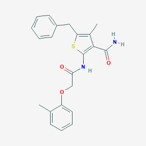 molecular formula C22H22N2O3S B322285 5-Benzyl-4-methyl-2-{[(2-methylphenoxy)acetyl]amino}thiophene-3-carboxamide 