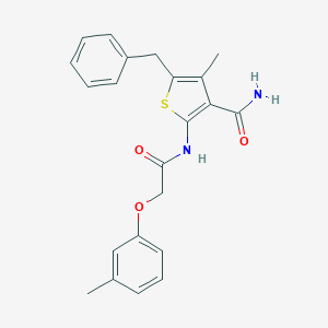 molecular formula C22H22N2O3S B322286 5-Benzyl-4-methyl-2-{[(3-methylphenoxy)acetyl]amino}thiophene-3-carboxamide 