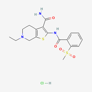 molecular formula C18H22ClN3O4S2 B3222865 6-Ethyl-2-(2-(methylsulfonyl)benzamido)-4,5,6,7-tetrahydrothieno[2,3-c]pyridine-3-carboxamide hydrochloride CAS No. 1215726-72-9