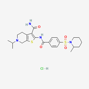 molecular formula C24H33ClN4O4S2 B3222872 6-Isopropyl-2-(4-((2-methylpiperidin-1-yl)sulfonyl)benzamido)-4,5,6,7-tetrahydrothieno[2,3-c]pyridine-3-carboxamide hydrochloride CAS No. 1215754-72-5