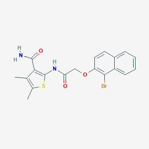 molecular formula C19H17BrN2O3S B322293 2-({[(1-Bromonaphthalen-2-yl)oxy]acetyl}amino)-4,5-dimethylthiophene-3-carboxamide 